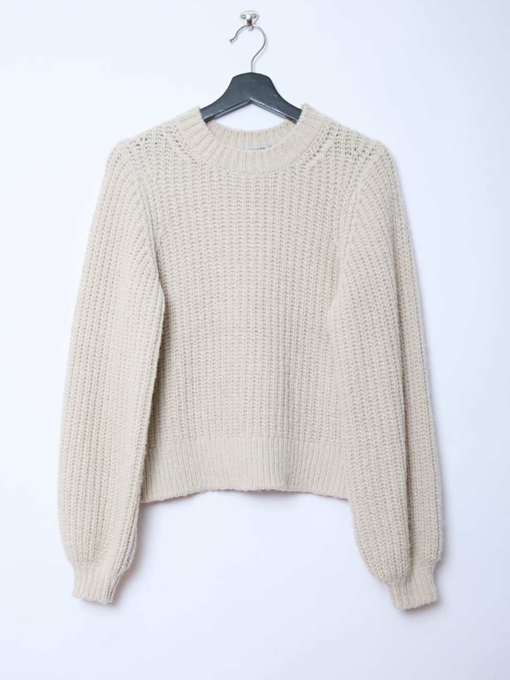 Boden Chunky Ribbed Knit Wool Alpaca Blend Balloon Sleeve Cozy Sweater Beige